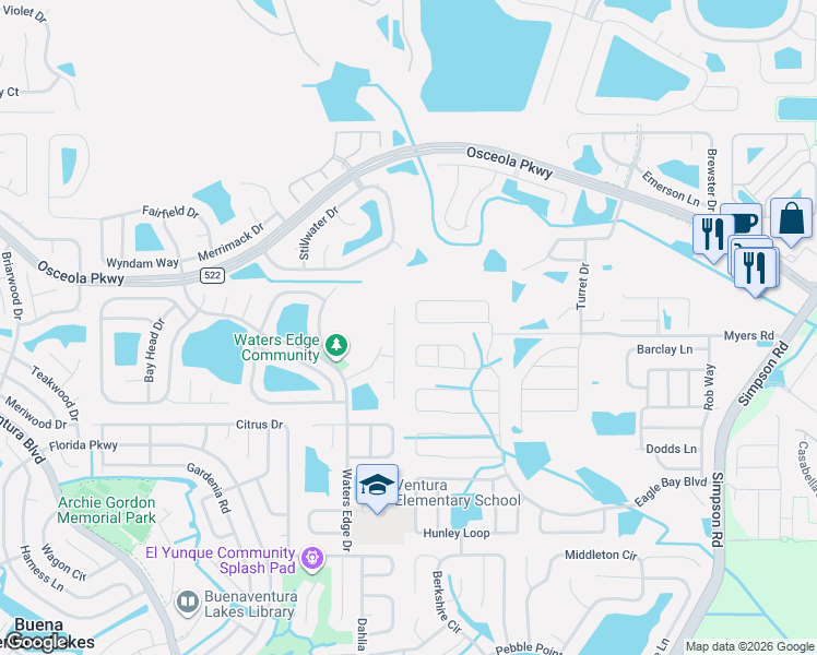 map of restaurants, bars, coffee shops, grocery stores, and more near 3209 Eagle Hammock Circle in Buena Ventura Lakes