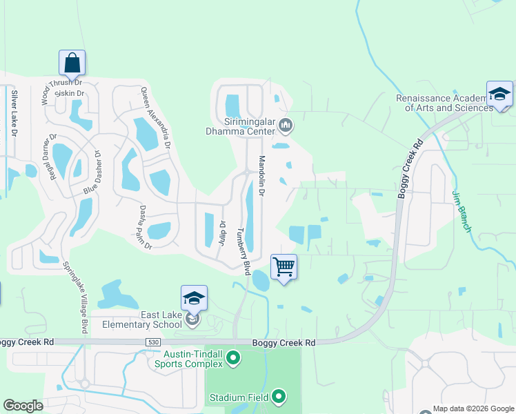map of restaurants, bars, coffee shops, grocery stores, and more near 3042 Mandolin Dr in Kissimmee