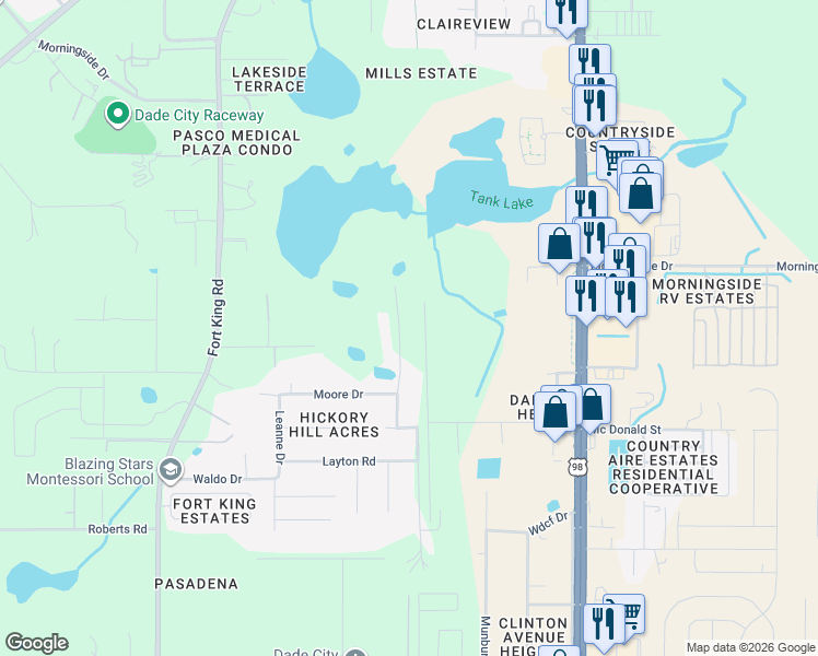 map of restaurants, bars, coffee shops, grocery stores, and more near 12600 Green Oak Lane in Dade City