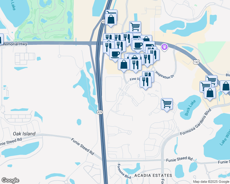 map of restaurants, bars, coffee shops, grocery stores, and more near 3158 Domain Circle in Kissimmee