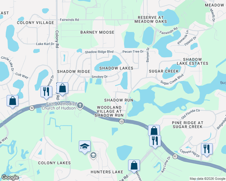 map of restaurants, bars, coffee shops, grocery stores, and more near 12433 Knollbrook Lane in Hudson