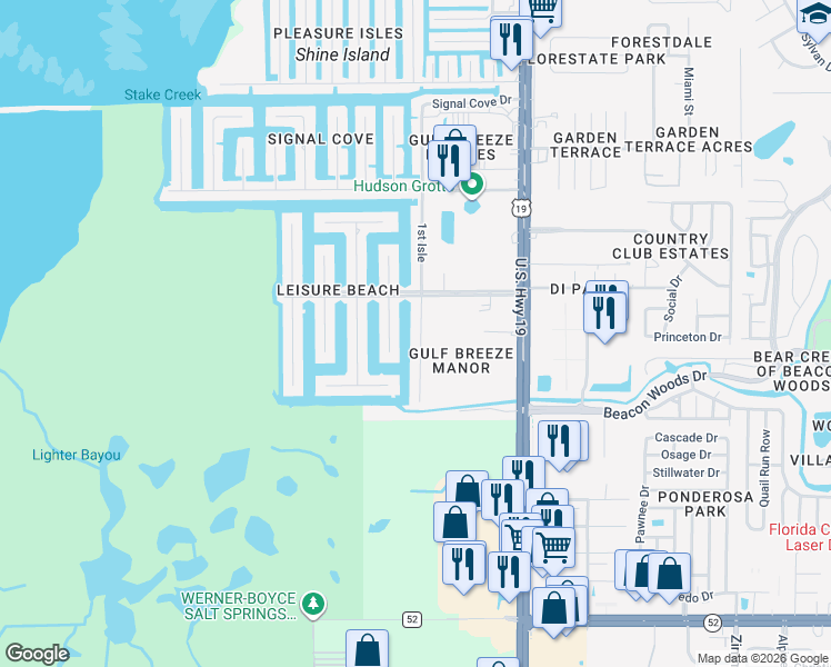 map of restaurants, bars, coffee shops, grocery stores, and more near 12619 1st Isle in Hudson