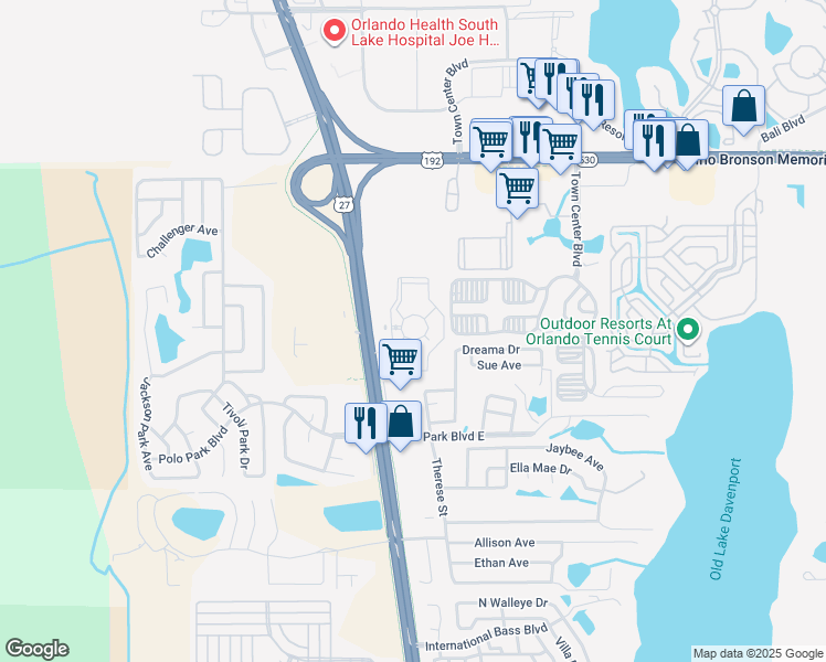 map of restaurants, bars, coffee shops, grocery stores, and more near 376 Dreama Drive in Davenport