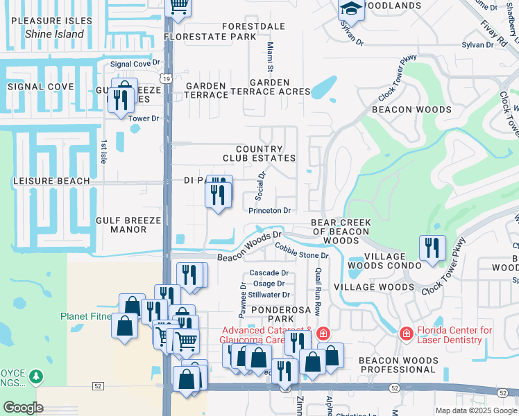 map of restaurants, bars, coffee shops, grocery stores, and more near 7303 Princeton Drive in Bayonet Point