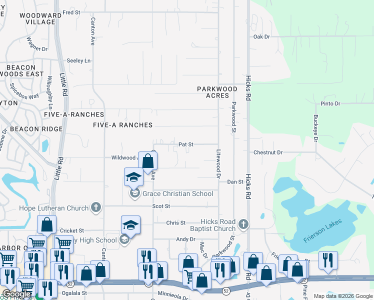 map of restaurants, bars, coffee shops, grocery stores, and more near 9634 Pat Street in Hudson
