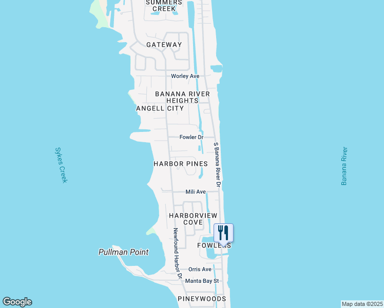 map of restaurants, bars, coffee shops, grocery stores, and more near 948 Harbor Pines Drive in Merritt Island