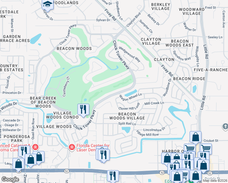 map of restaurants, bars, coffee shops, grocery stores, and more near 12621 Clock Tower Parkway in Hudson