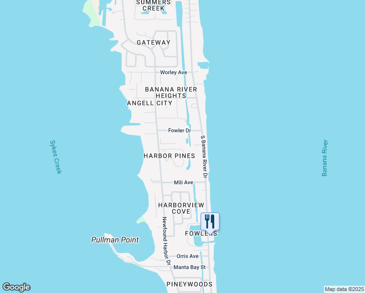 map of restaurants, bars, coffee shops, grocery stores, and more near 948 Harbor Pines Drive in Merritt Island