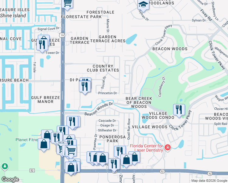 map of restaurants, bars, coffee shops, grocery stores, and more near 7407 Princeton Drive in Hudson