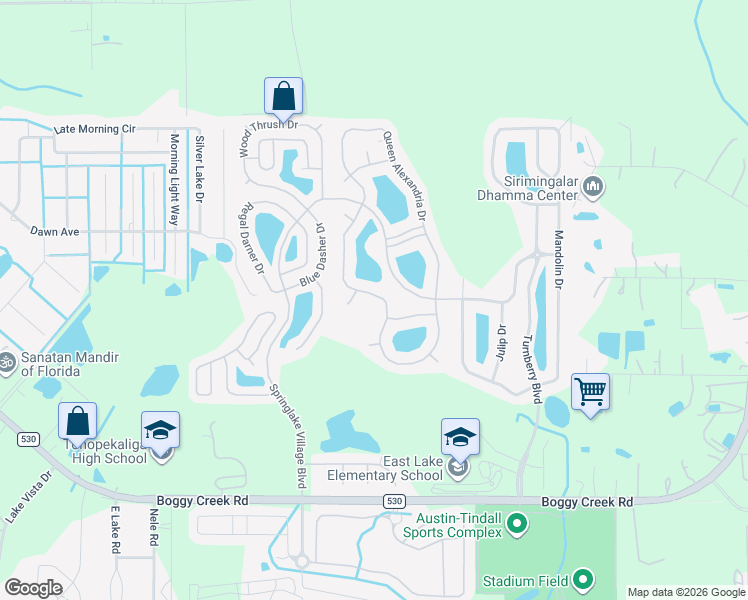 map of restaurants, bars, coffee shops, grocery stores, and more near 3136 Dasha Palm Drive in Kissimmee