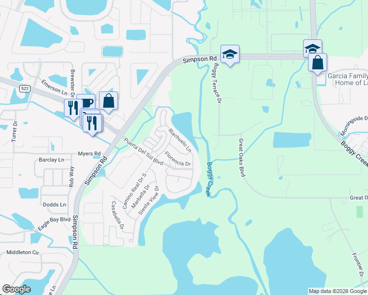 map of restaurants, bars, coffee shops, grocery stores, and more near 3013 Villa Preciosa Drive in Kissimmee