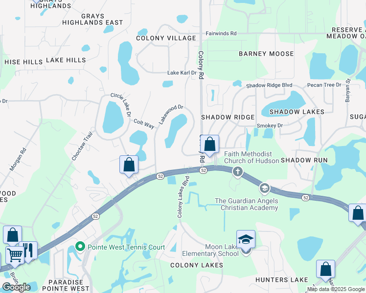 map of restaurants, bars, coffee shops, grocery stores, and more near 11945 Lakewood Drive in Hudson