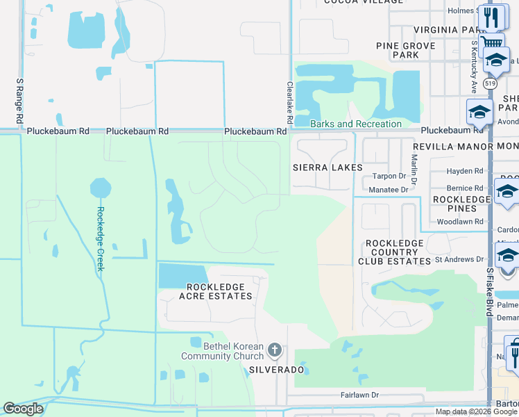 map of restaurants, bars, coffee shops, grocery stores, and more near 1561 Scout Drive in Rockledge