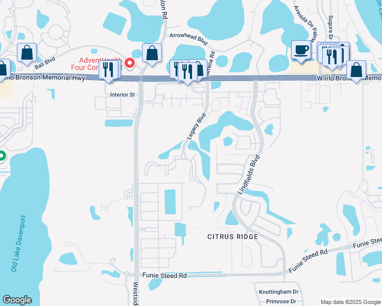 map of restaurants, bars, coffee shops, grocery stores, and more near 8803 Dunes Court in Kissimmee