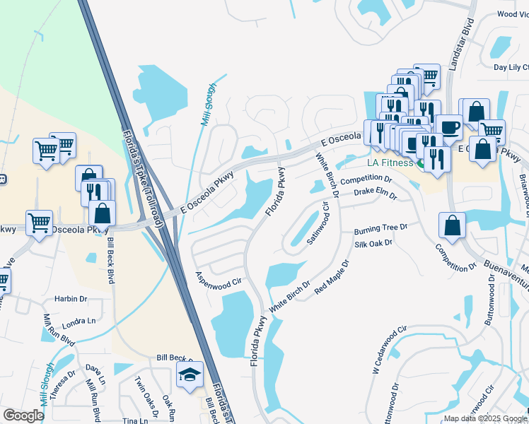 map of restaurants, bars, coffee shops, grocery stores, and more near 1017 Florida Parkway in Kissimmee