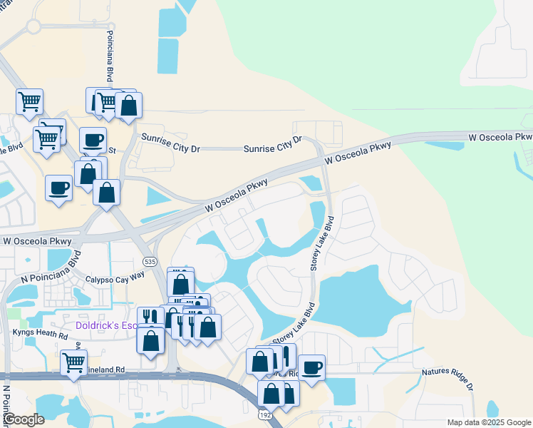 map of restaurants, bars, coffee shops, grocery stores, and more near 3111 Paradox Circle in Kissimmee