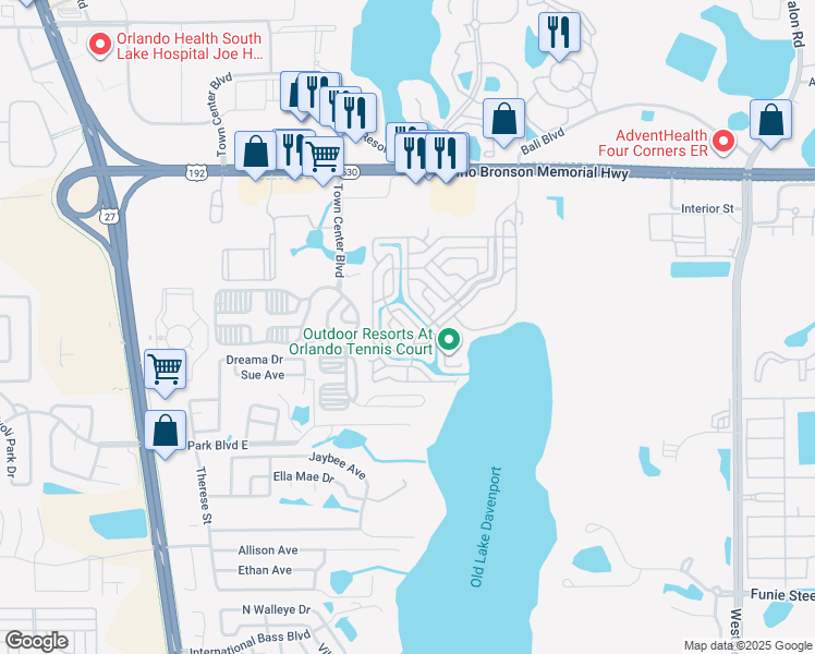 map of restaurants, bars, coffee shops, grocery stores, and more near 9000 U.S. 192 in Clermont