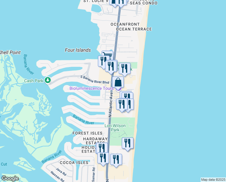 map of restaurants, bars, coffee shops, grocery stores, and more near in Cocoa Beach