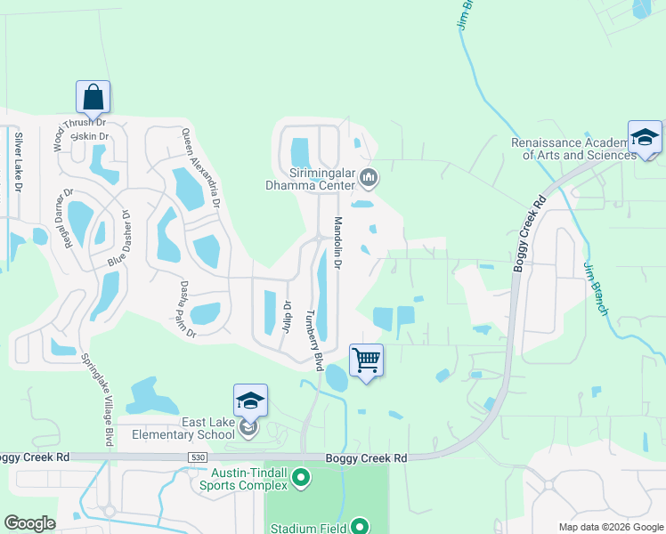 map of restaurants, bars, coffee shops, grocery stores, and more near 3042 Mandolin Drive in Kissimmee