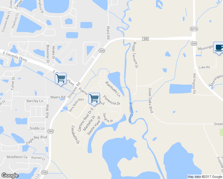 map of restaurants, bars, coffee shops, grocery stores, and more near 3013 Villa Preciosa Drive in Kissimmee