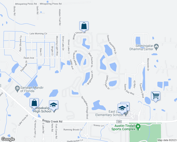 map of restaurants, bars, coffee shops, grocery stores, and more near 3804 Blue Dasher Drive in Kissimmee