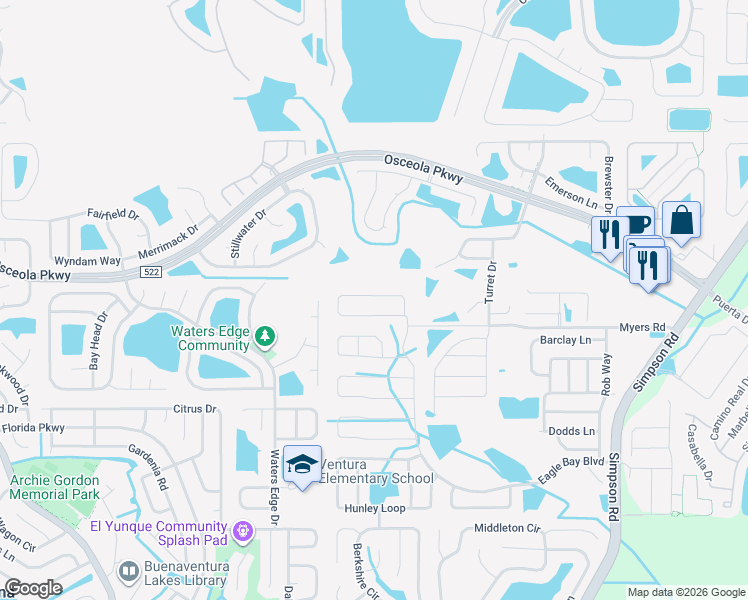 map of restaurants, bars, coffee shops, grocery stores, and more near 3265 Eagle Hammock Circle in Buena Ventura Lakes