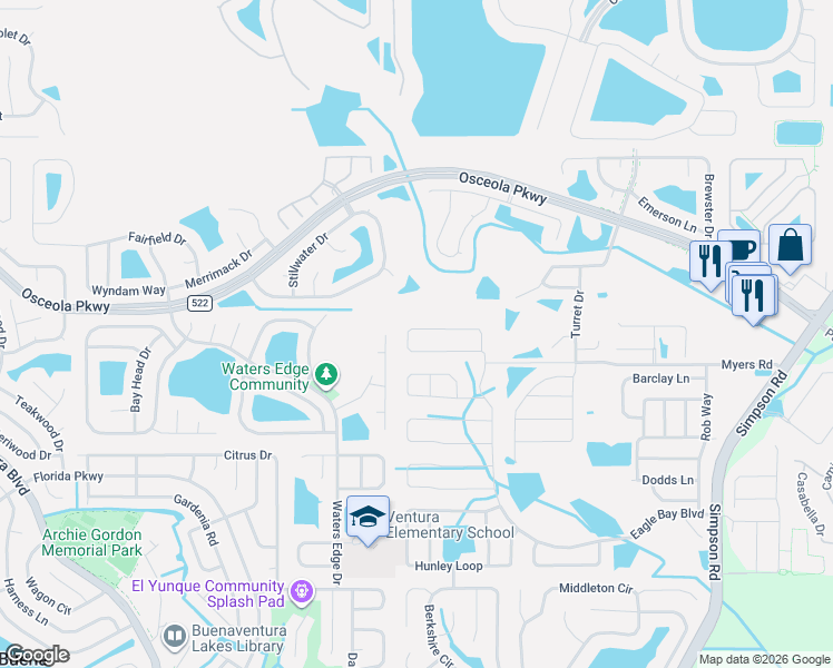 map of restaurants, bars, coffee shops, grocery stores, and more near 3217 Eagle Hammock Circle in Kissimmee