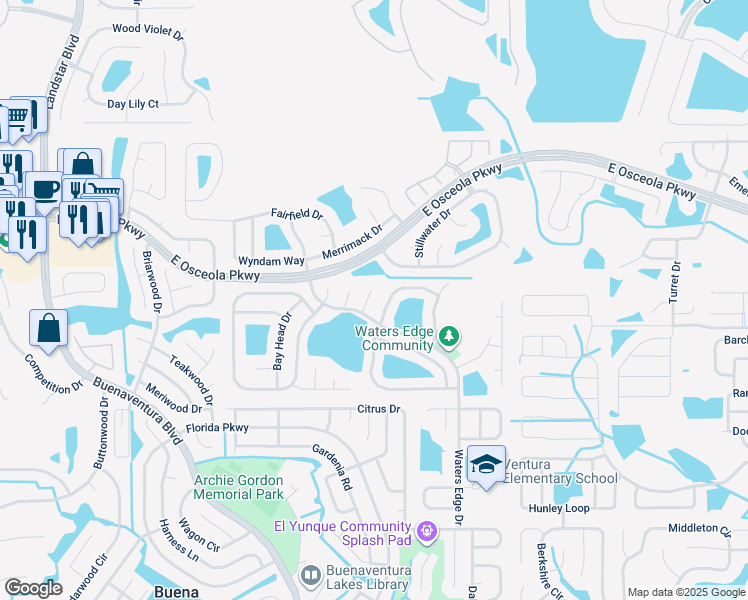 map of restaurants, bars, coffee shops, grocery stores, and more near 106 Green Cove Court in Kissimmee