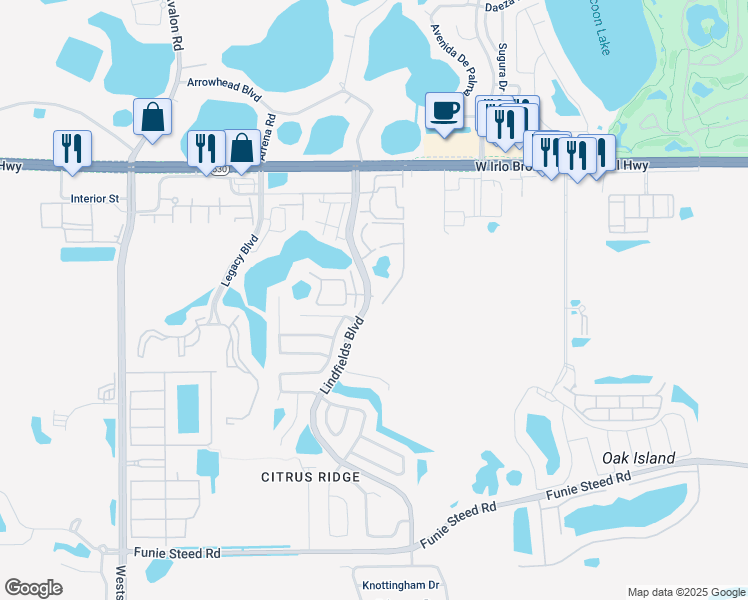 map of restaurants, bars, coffee shops, grocery stores, and more near 8707 Knightsbridge Court in Kissimmee