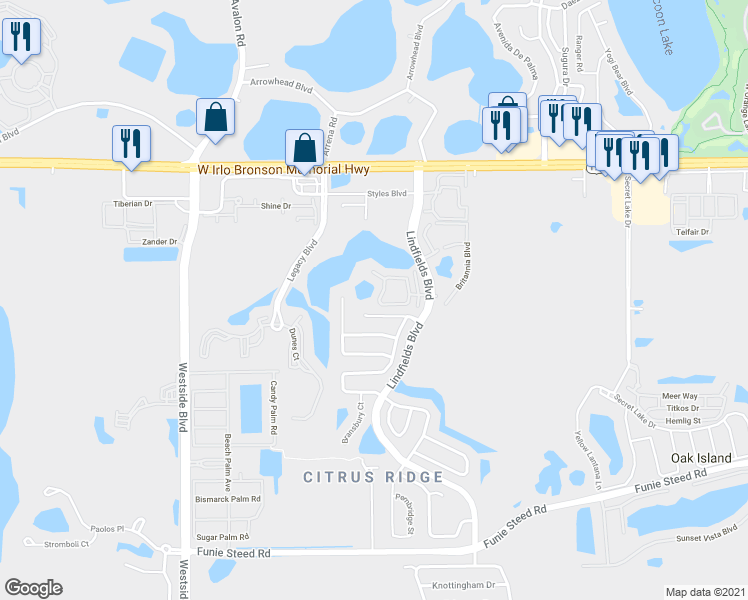 map of restaurants, bars, coffee shops, grocery stores, and more near 8805 Grand Palms Circle in Kissimmee
