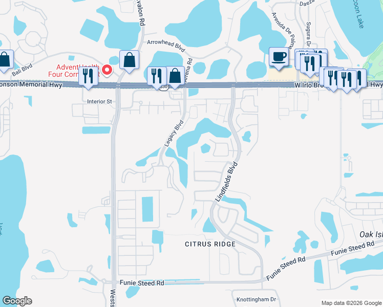 map of restaurants, bars, coffee shops, grocery stores, and more near 8861 Parliament Court in Kissimmee