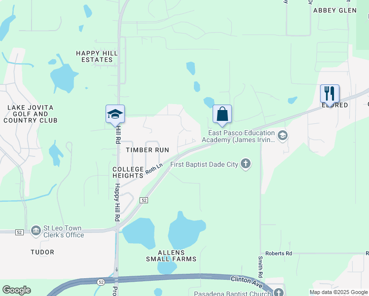 map of restaurants, bars, coffee shops, grocery stores, and more near 35317 Flowerfield Lane in Dade City