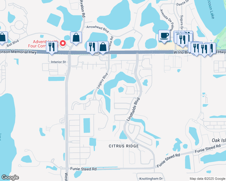 map of restaurants, bars, coffee shops, grocery stores, and more near 8861 Parliament Court in Kissimmee