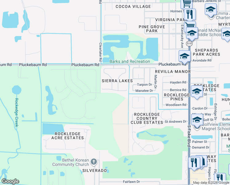 map of restaurants, bars, coffee shops, grocery stores, and more near 906 Sangria Circle in Rockledge