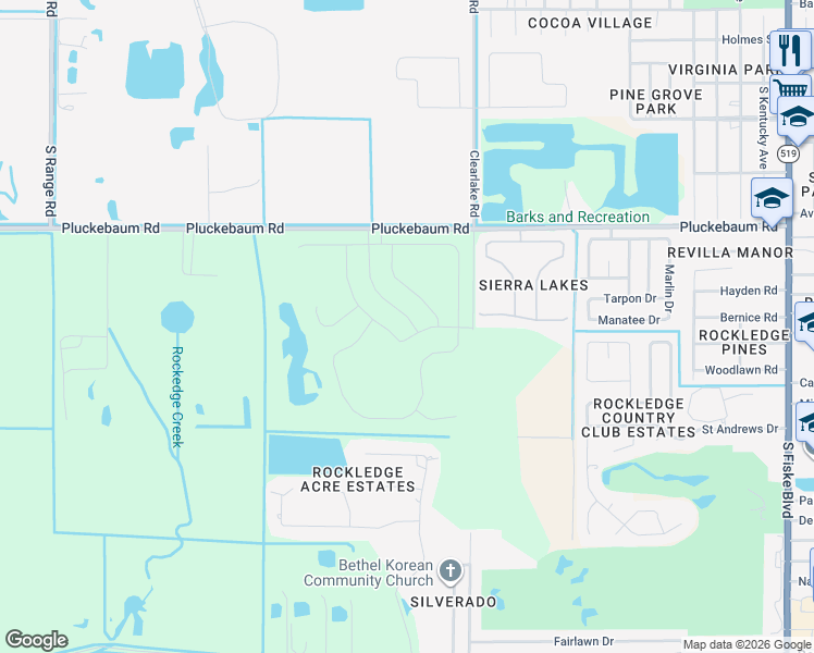 map of restaurants, bars, coffee shops, grocery stores, and more near 1561 Scout Drive in Rockledge