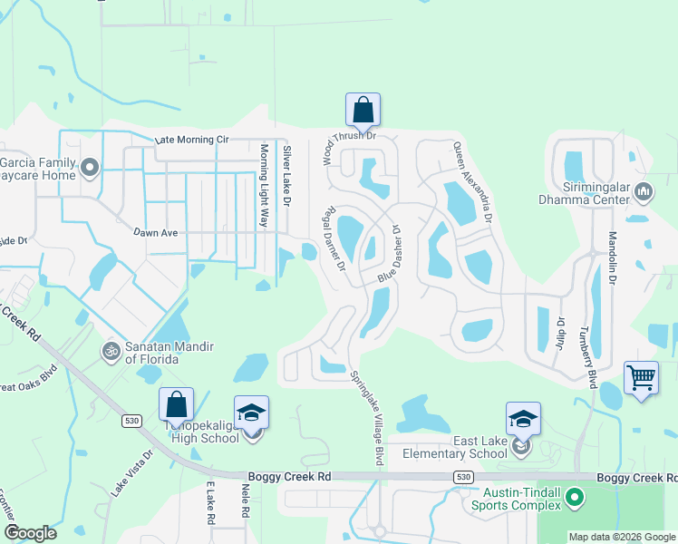 map of restaurants, bars, coffee shops, grocery stores, and more near 3117 Regal Darner Drive in Kissimmee