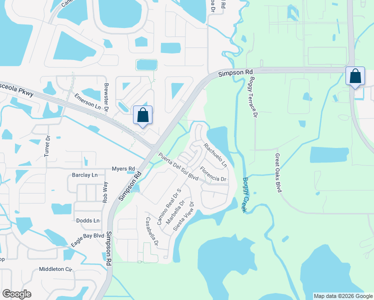 map of restaurants, bars, coffee shops, grocery stores, and more near 3158 Via Otero Drive in Kissimmee