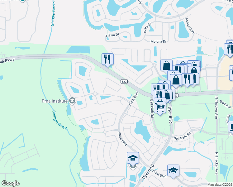 map of restaurants, bars, coffee shops, grocery stores, and more near 3235 River Branch Circle in Kissimmee