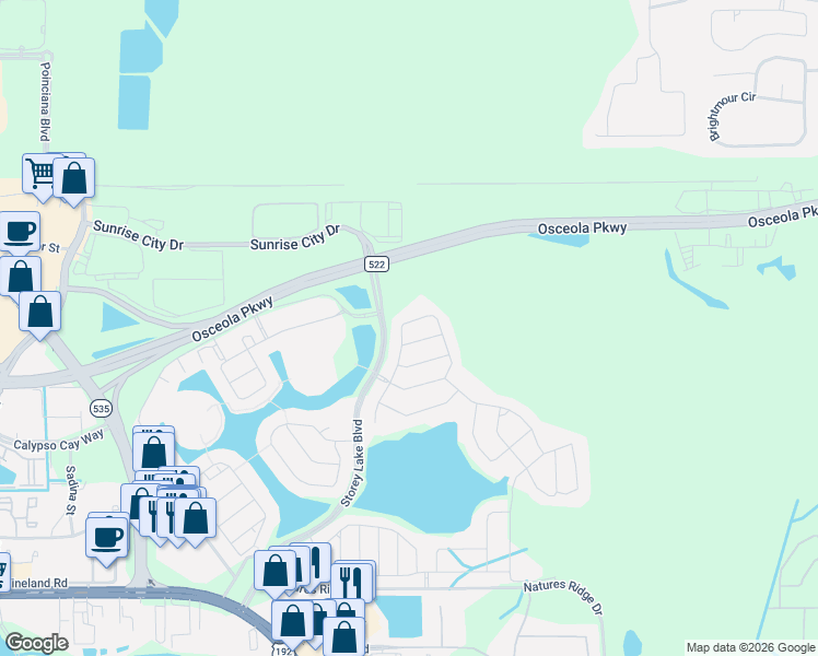 map of restaurants, bars, coffee shops, grocery stores, and more near 4626 Fairy Tale Circle in Kissimmee