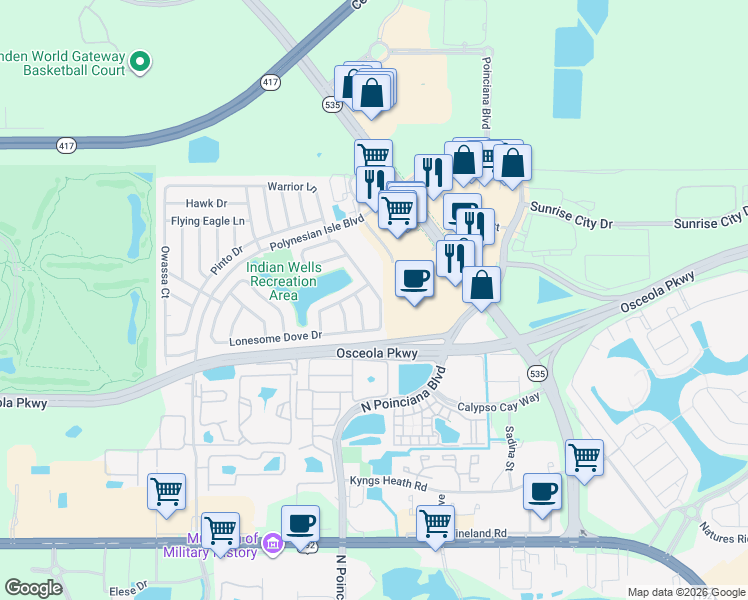 map of restaurants, bars, coffee shops, grocery stores, and more near 4787 Warrior Lane in Kissimmee