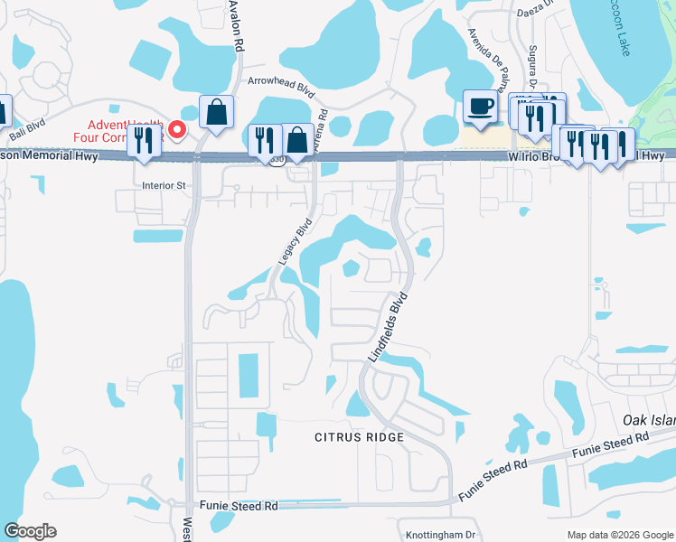 map of restaurants, bars, coffee shops, grocery stores, and more near 8861 Parliament Court in Kissimmee