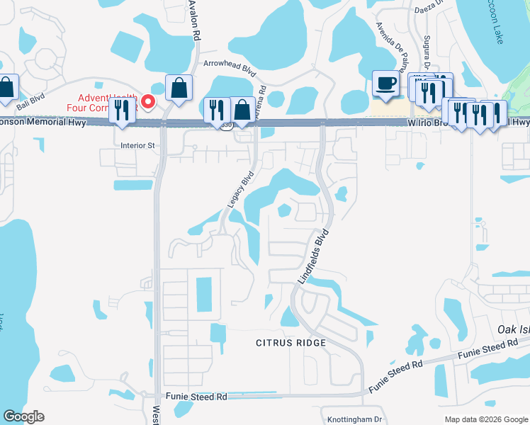 map of restaurants, bars, coffee shops, grocery stores, and more near 8861 Parliament Court in Kissimmee