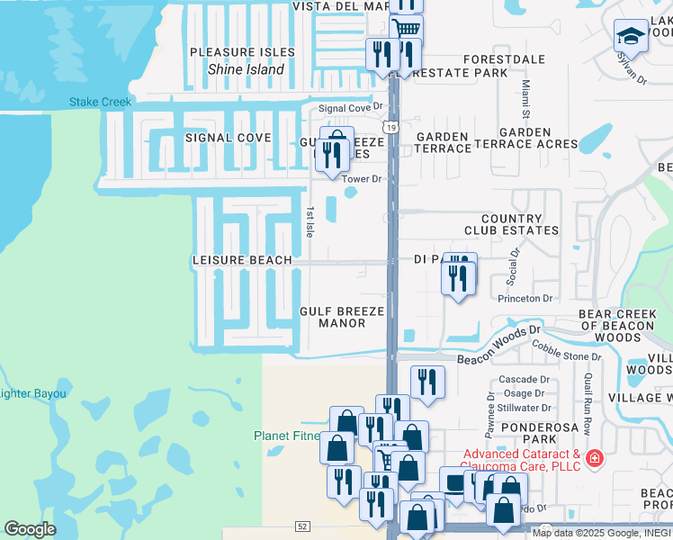 map of restaurants, bars, coffee shops, grocery stores, and more near 6812 Beach Boulevard in Hudson