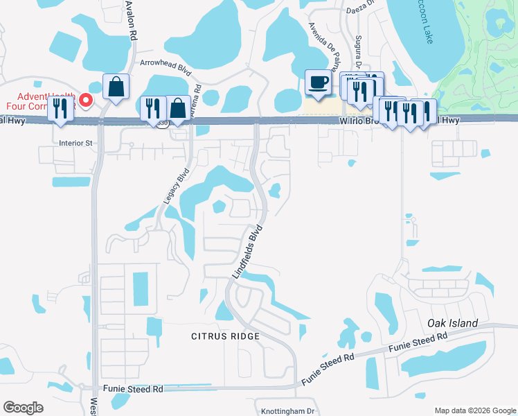 map of restaurants, bars, coffee shops, grocery stores, and more near 3201 Queen Palms Court in Kissimmee