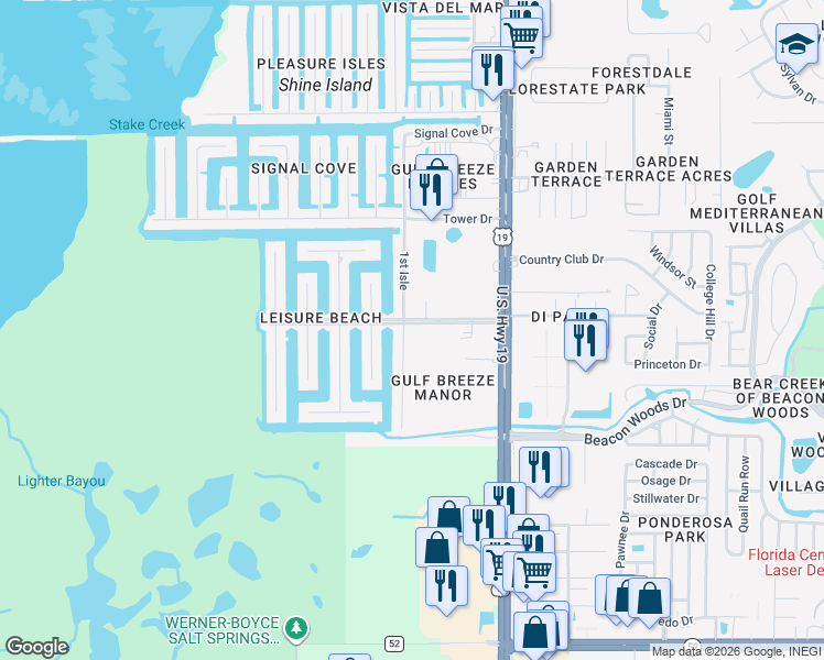 map of restaurants, bars, coffee shops, grocery stores, and more near 6732 Beach Boulevard in Hudson