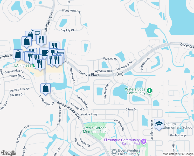 map of restaurants, bars, coffee shops, grocery stores, and more near 235 Hidden Springs Circle in Kissimmee