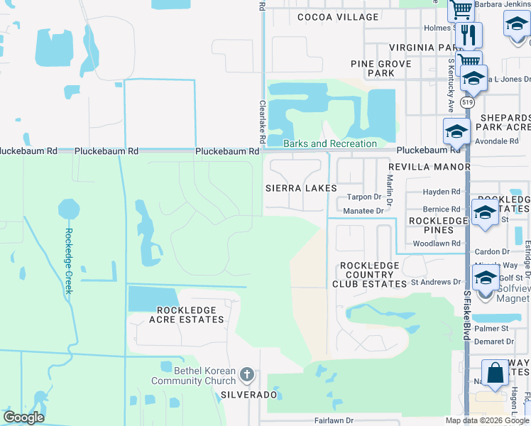 map of restaurants, bars, coffee shops, grocery stores, and more near 1561 Scout Drive in Rockledge