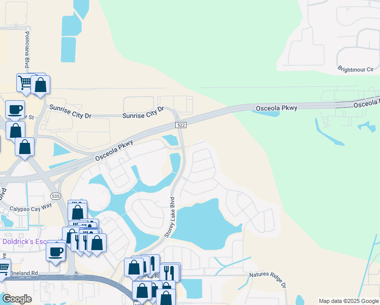 map of restaurants, bars, coffee shops, grocery stores, and more near 4626 Fairy Tale Circle in Kissimmee