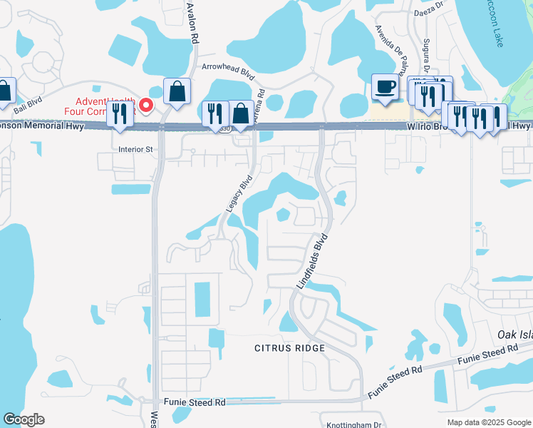 map of restaurants, bars, coffee shops, grocery stores, and more near 8861 Parliament Court in Kissimmee