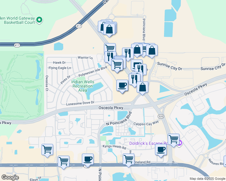 map of restaurants, bars, coffee shops, grocery stores, and more near 4787 Warrior Lane in Kissimmee